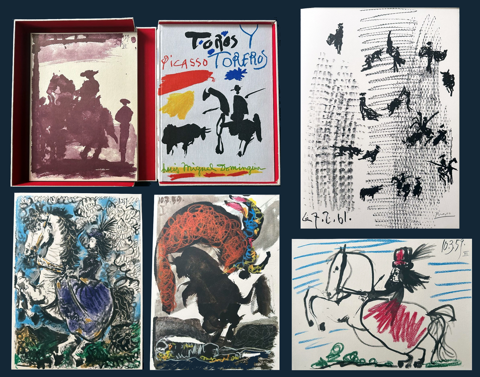 Picasso, Pablo. Toros Y Toreros. DeLuxe Edition with a signed lithograph by Picasso + a suite of 16 prints.